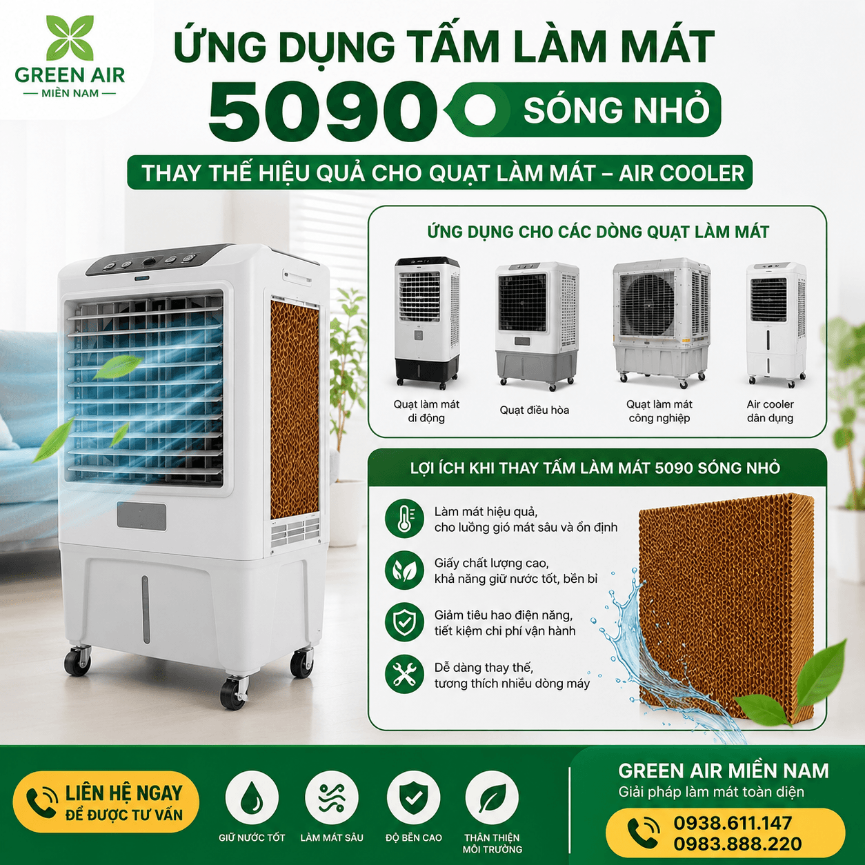 Tấm Làm Mát Cooling Pad Cho Quạt Hơi Nước Công Nghiệp – Hàng Nhập Khẩu, Độ Bền Lên Đến 3 Năm